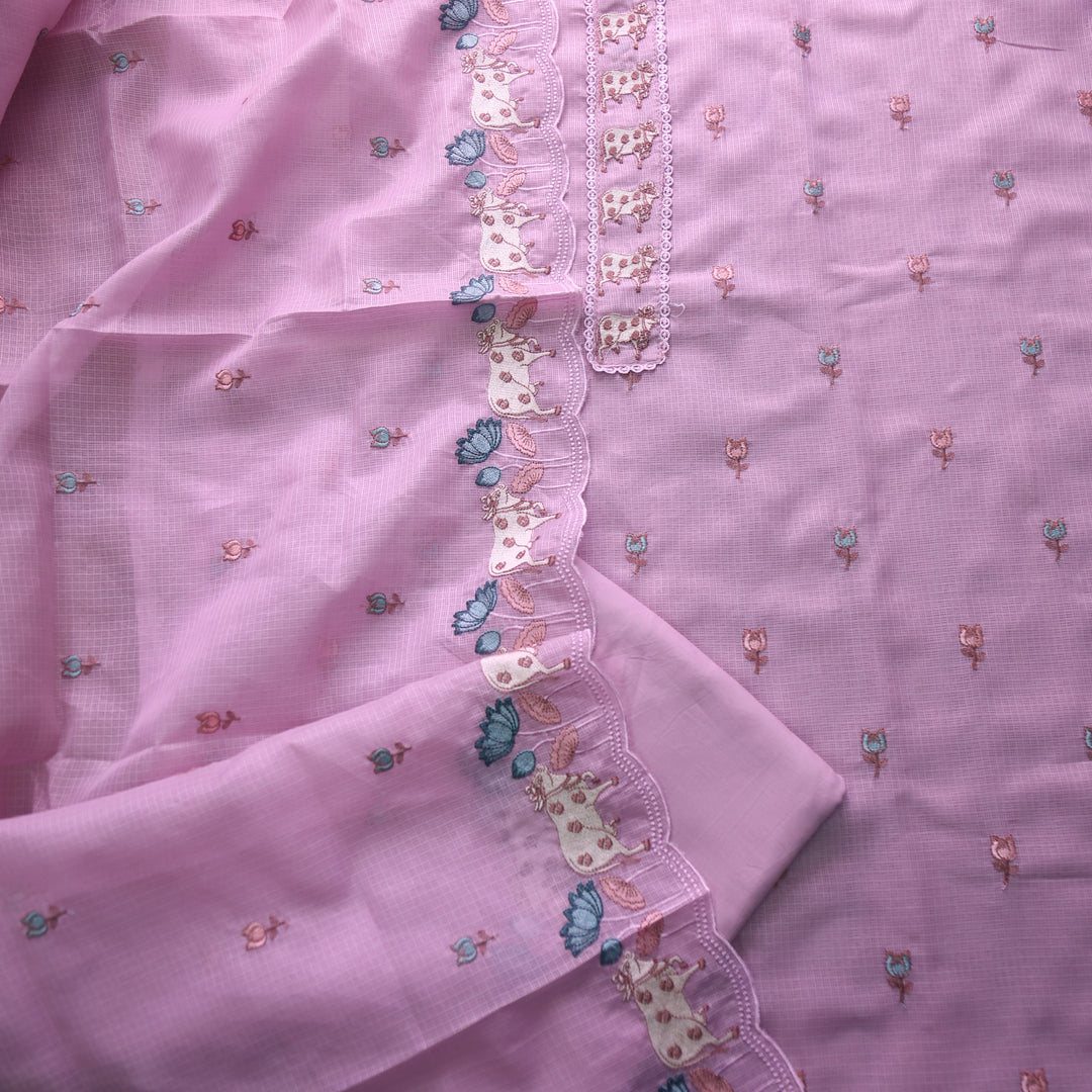 Khayal Orchid Purple Pichwai Thread Embroidery Neck Work Kota Doriya Set