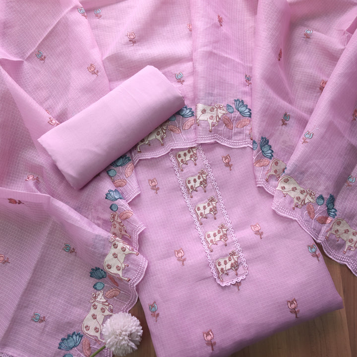 Khayal Orchid Purple Pichwai Thread Embroidery Neck Work Kota Doriya Set