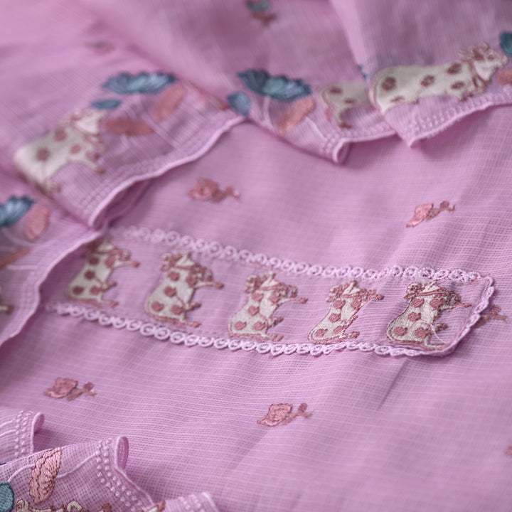 Khayal Orchid Purple Pichwai Thread Embroidery Neck Work Kota Doriya Set