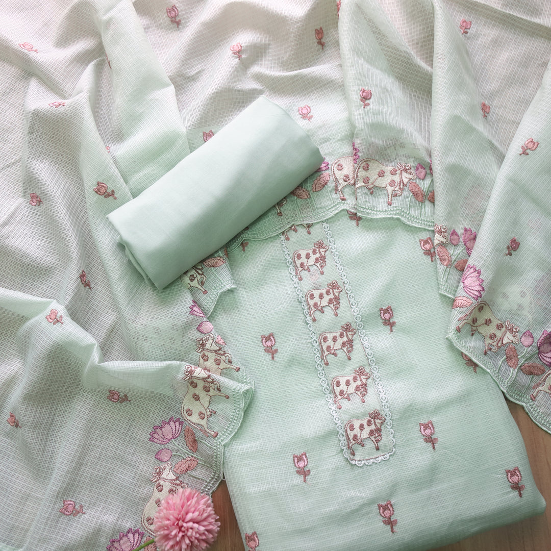 Khayal Mint Green Pichwai Thread Embroidery Neck Work Kota Doriya Set