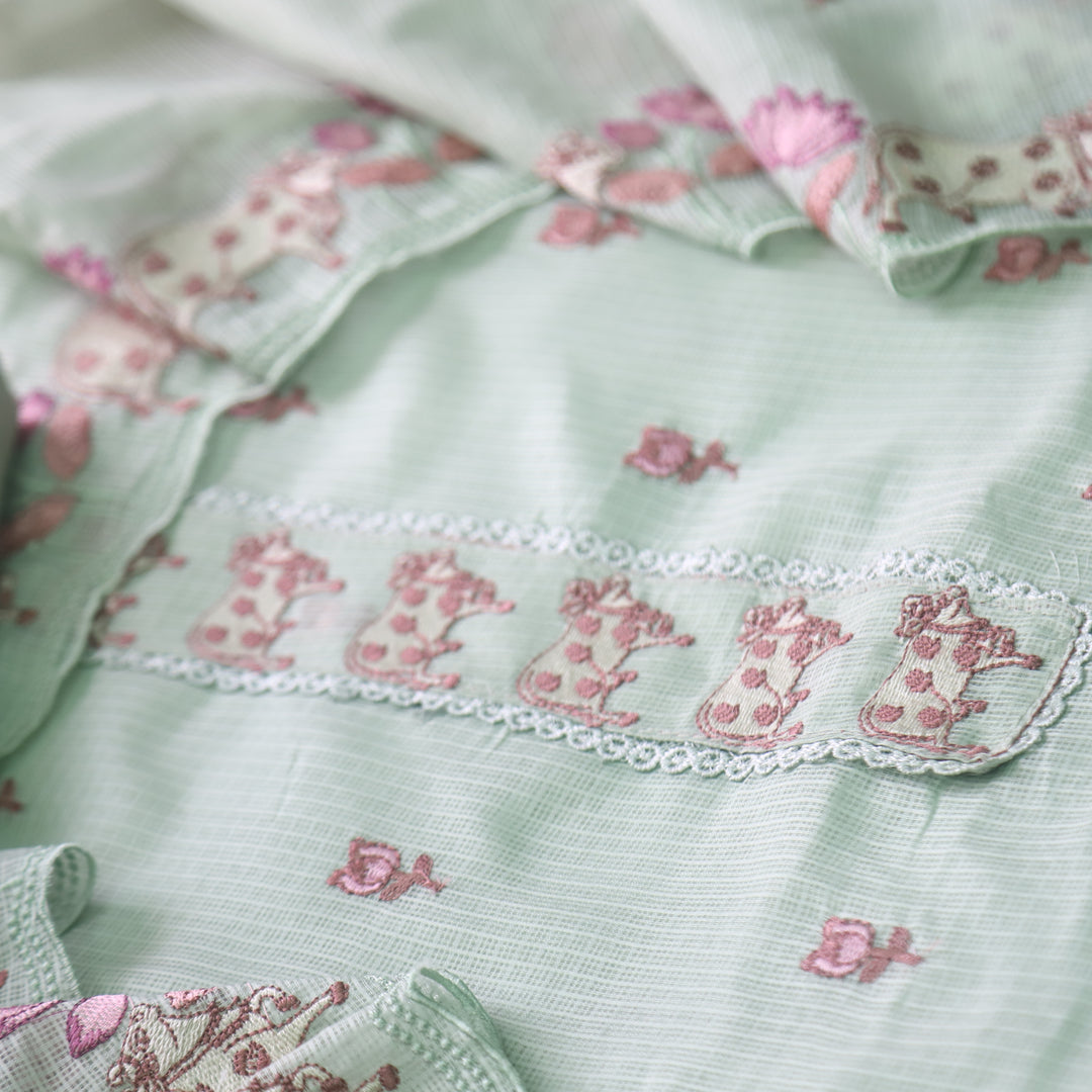 Khayal Mint Green Pichwai Thread Embroidery Neck Work Kota Doriya Set
