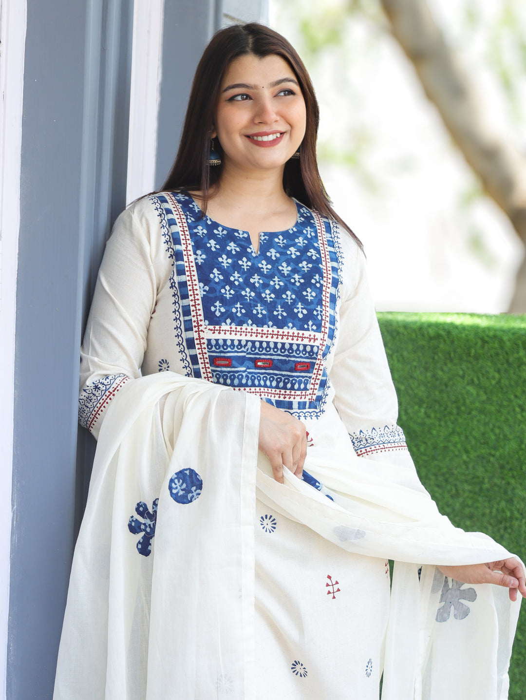 Rushali Beige Dabu Yoke 3 Piece Set