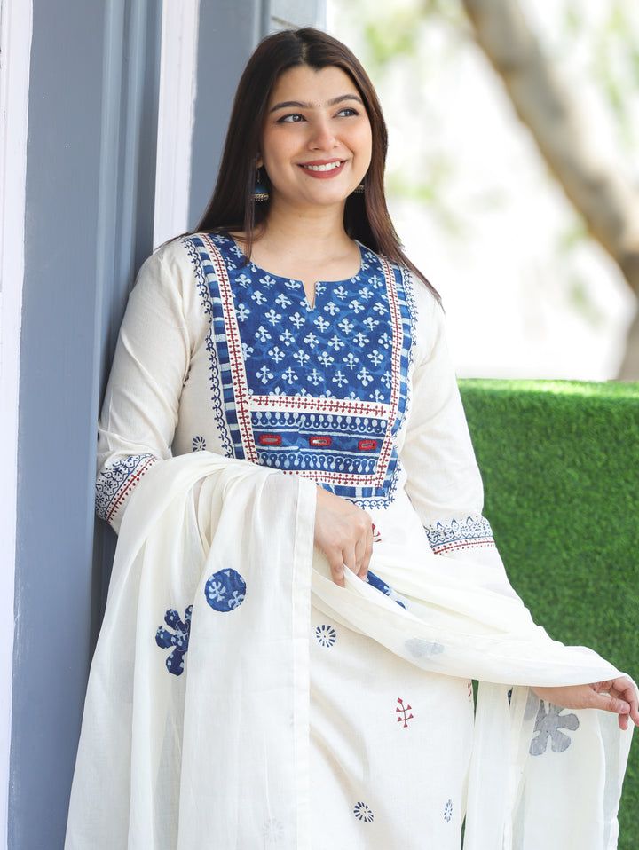 Rushali Beige Dabu Yoke 3 Piece Set