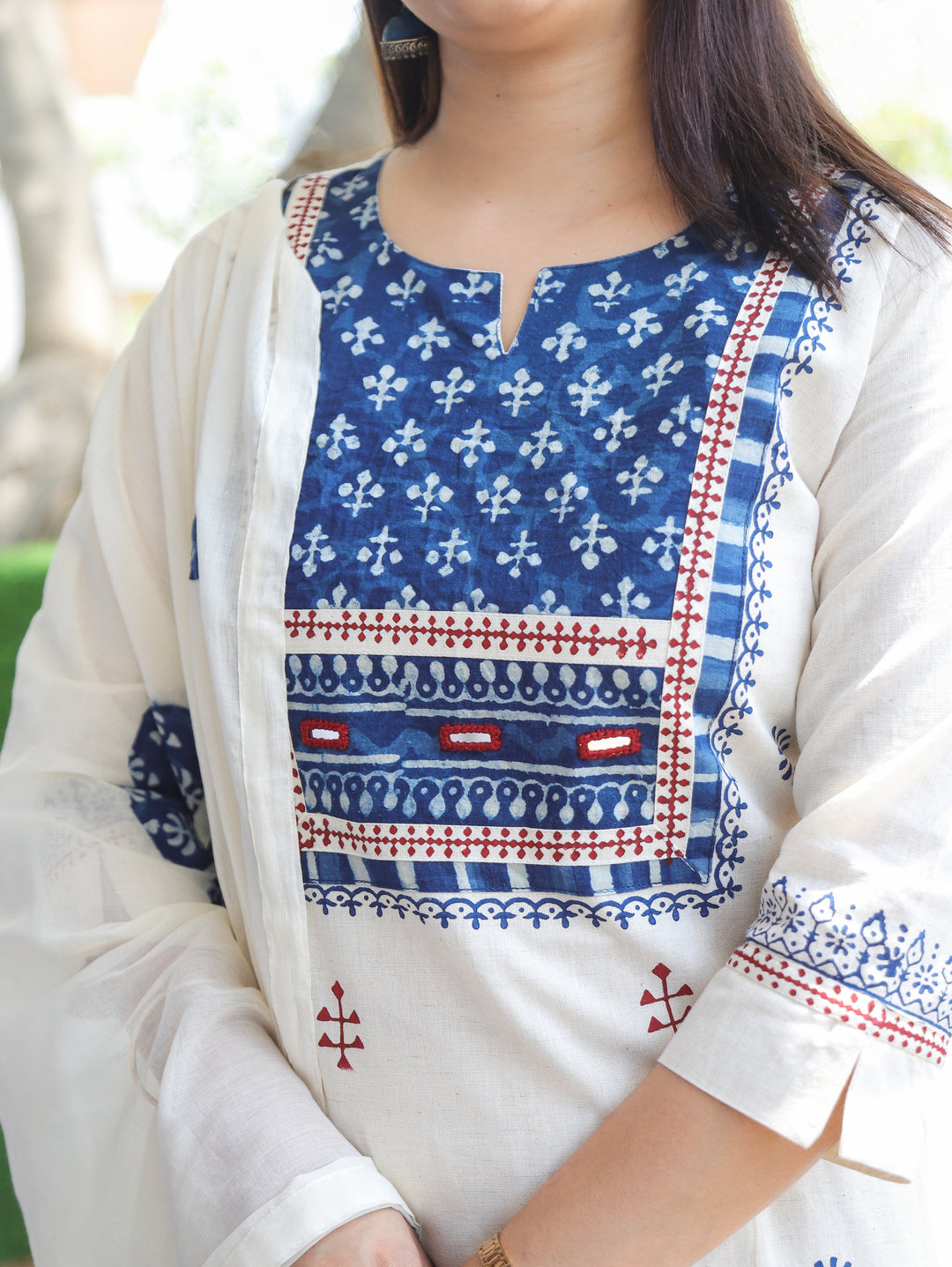Rushali Beige Dabu Yoke 3 Piece Set