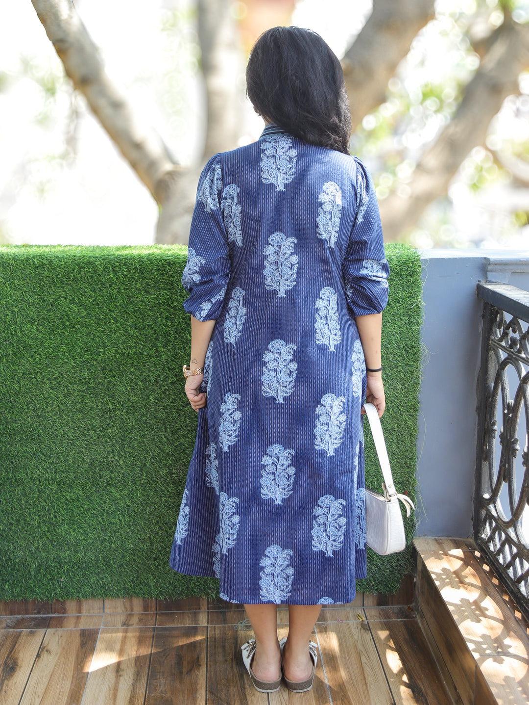 Joe Ella Indigo Blue Dabu Print Cotton Dress