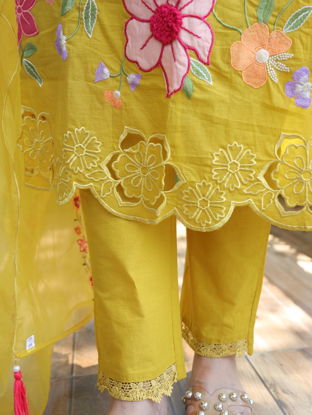 Rushali Yellow Embroidered Chanderi 3 Piece Set
