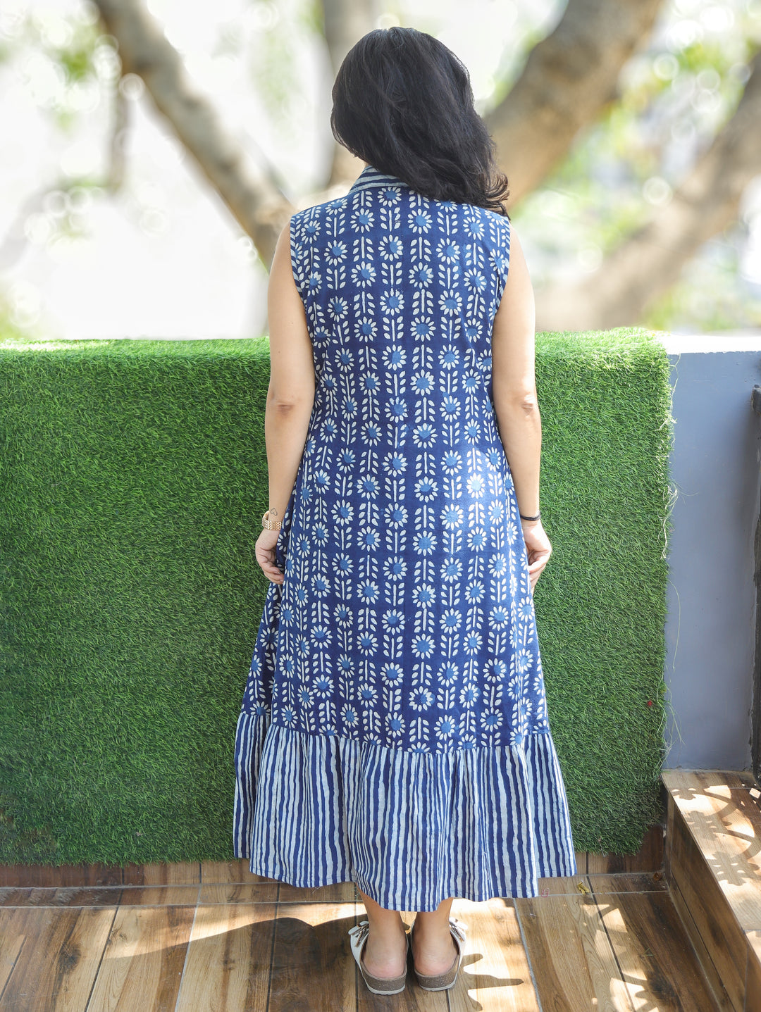 Joe Frill Indigo Blue Sleeveless Dabu Cotton Dress