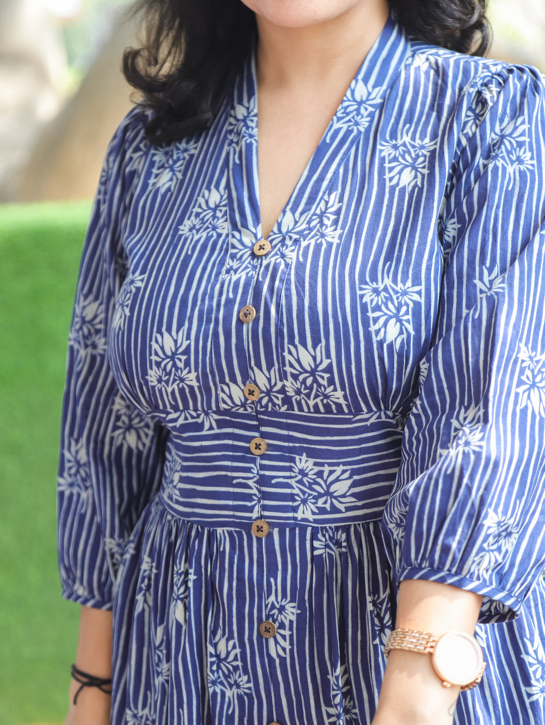 Joe Roce Navy Blue Dabu Print Cotton Dress