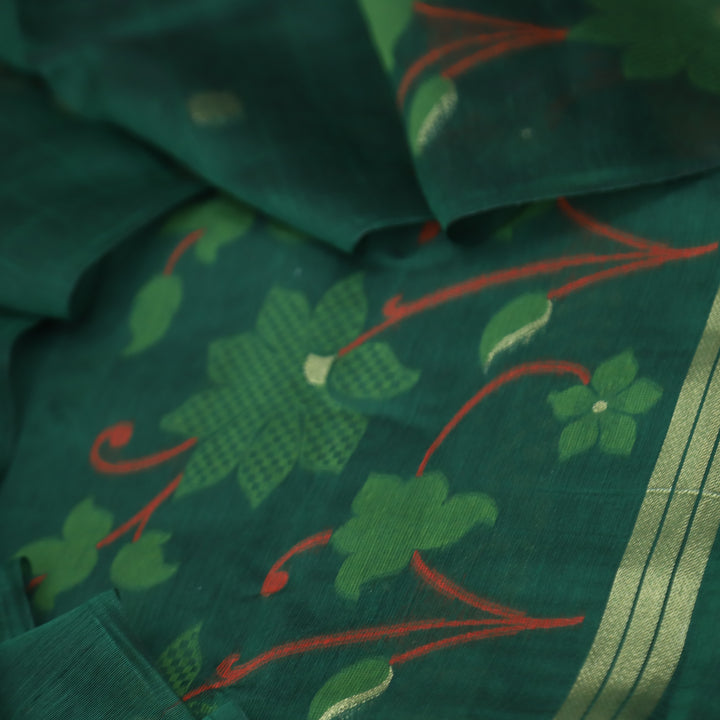 Kush Sacramento Green Floral Authentic Jamdani Weaved Work Chanderi Suit Set