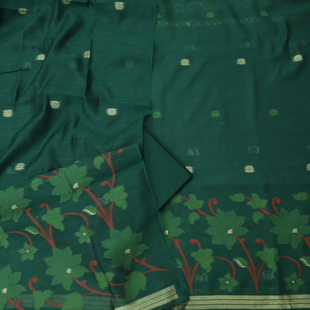 Kush Sacramento Green Floral Authentic Jamdani Weaved Work Chanderi Suit Set