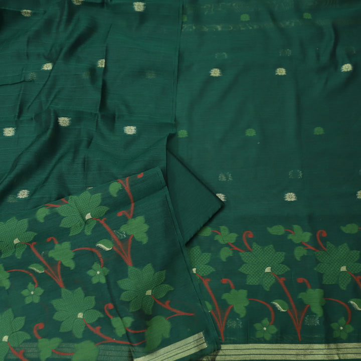 Kush Sacramento Green Floral Authentic Jamdani Weaved Work Chanderi Suit Set