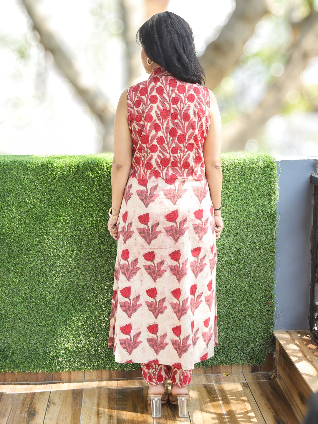 Sayra Beige Red Hnad Black Cotton 2 Piece Set