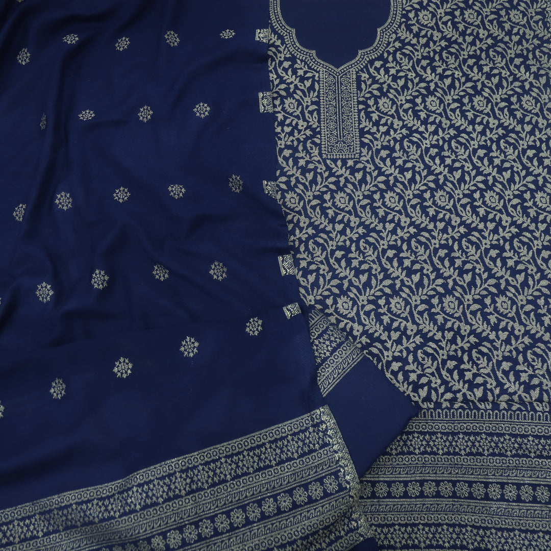 Deewani Midnight Blue Zari Weaved Semi Pashmina Suit Set