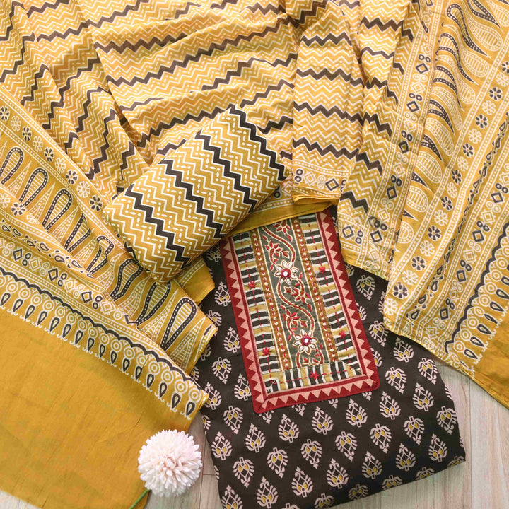 Aatish Sage Green Ajrak Print Cotton Top With Printed Dupatta