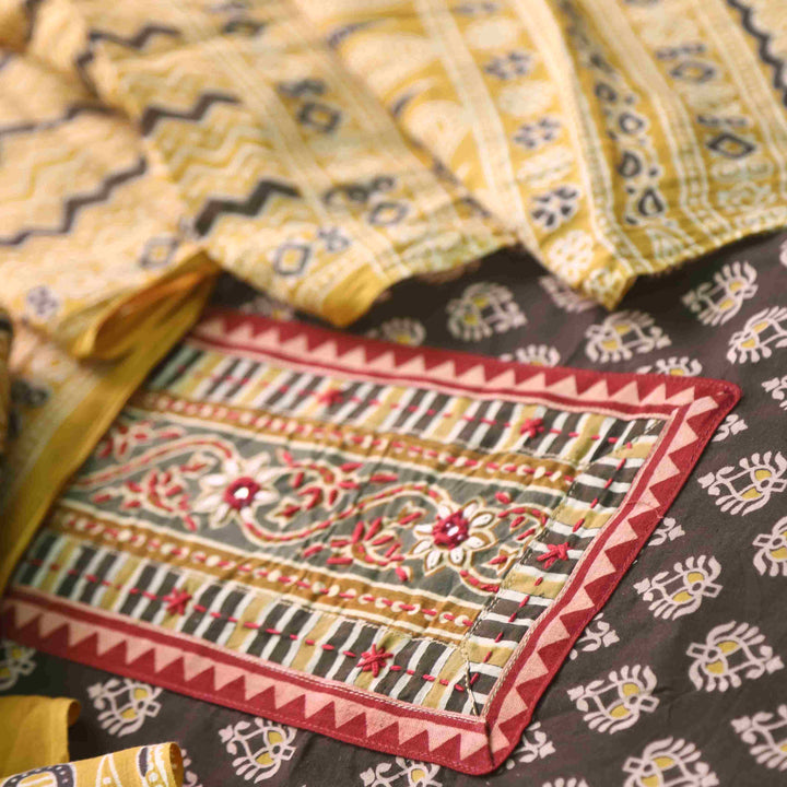 Aatish Sage Green Ajrak Print Cotton Top With Printed Dupatta