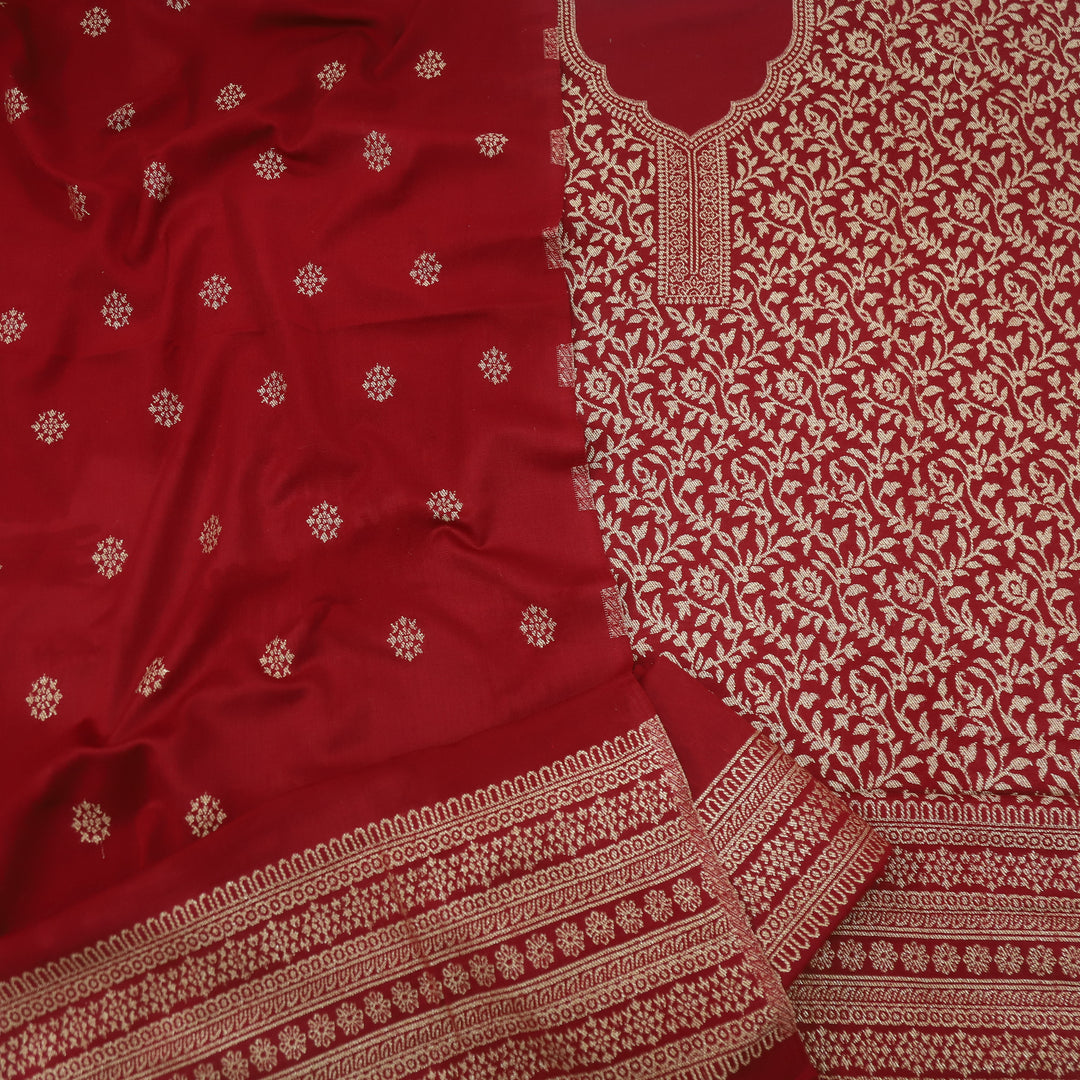 Deewani Bride Red Zari Weaved Semi Pashmina Suit Set