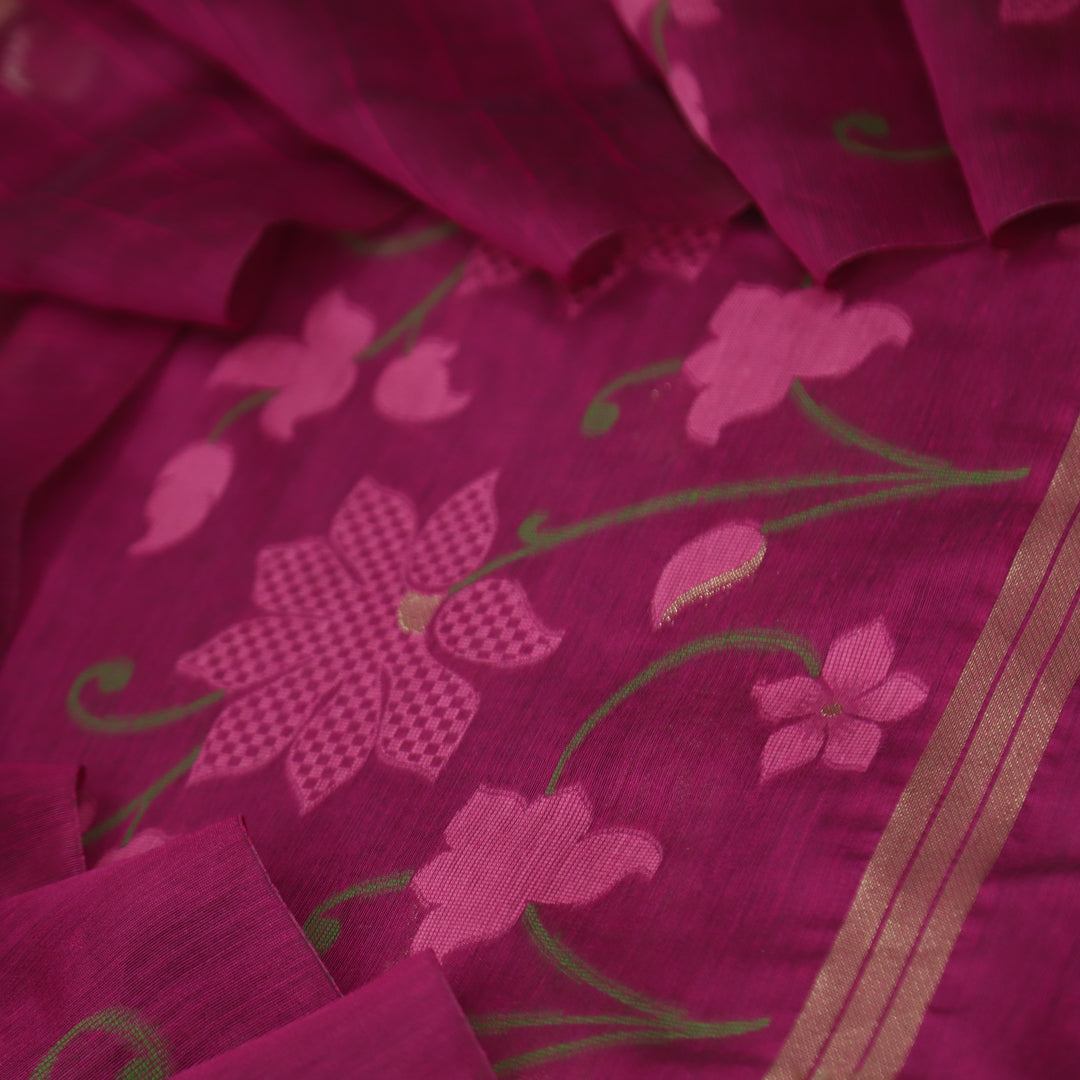 Kush Wine Purple Floral Authentic Jamdani Weaved Work Chanderi Suit Set