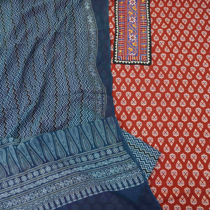 Aatish Cherry Red Ajrak Print Cotton Top With Printed Dupatta