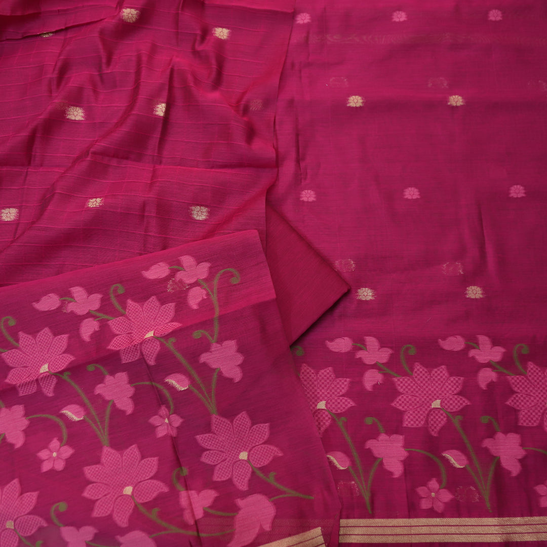 Kush Wine Purple Floral Authentic Jamdani Weaved Work Chanderi Suit Set
