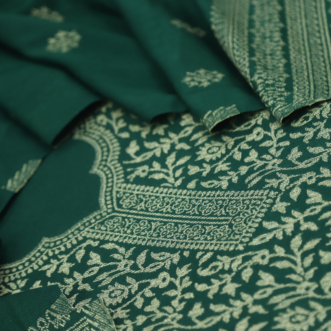 Deewani Sacramento Green Zari Weaved Semi Pashmina Suit Set