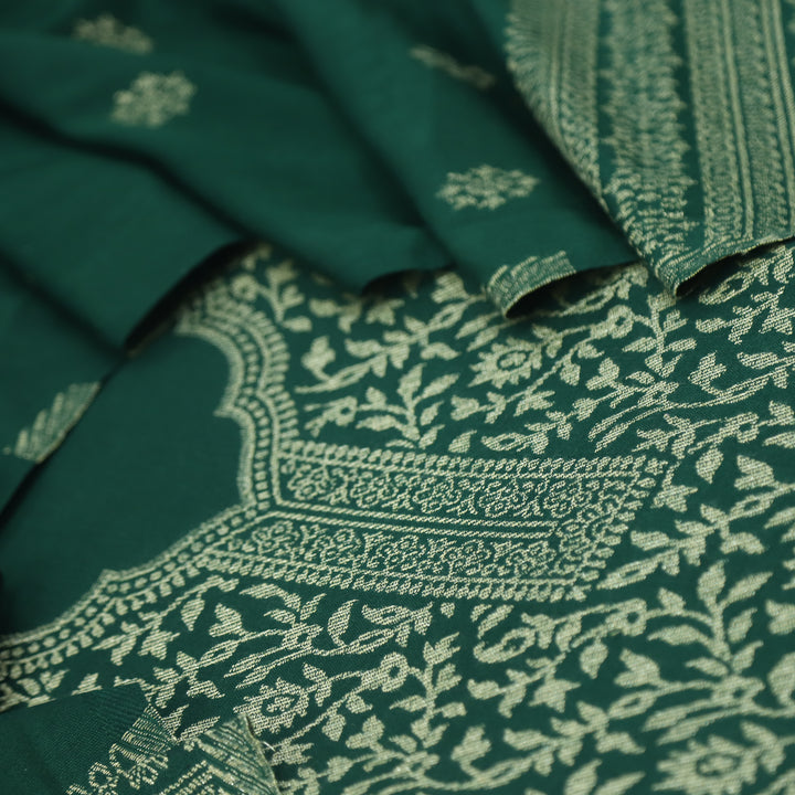 Deewani Sacramento Green Zari Weaved Semi Pashmina Suit Set