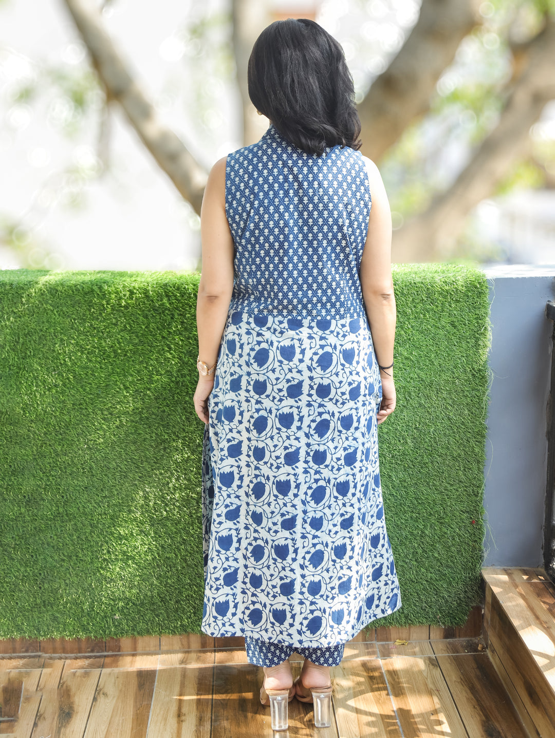Sayra Indigo Blue Dabu Floral Cotton 2 Piece Set