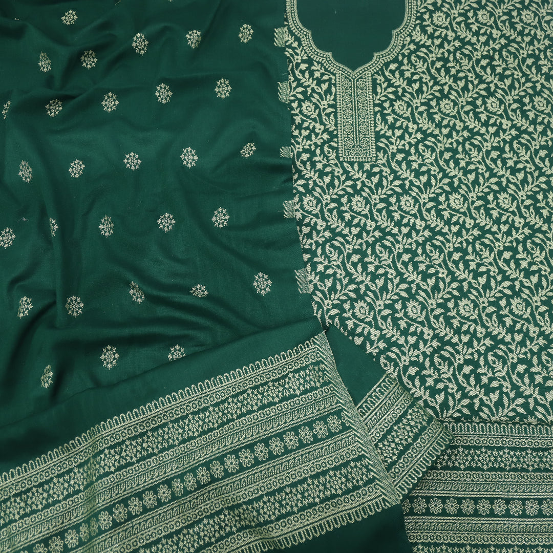 Deewani Sacramento Green Zari Weaved Semi Pashmina Suit Set