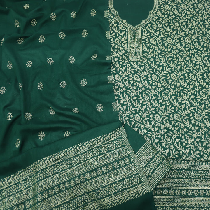 Deewani Sacramento Green Zari Weaved Semi Pashmina Suit Set