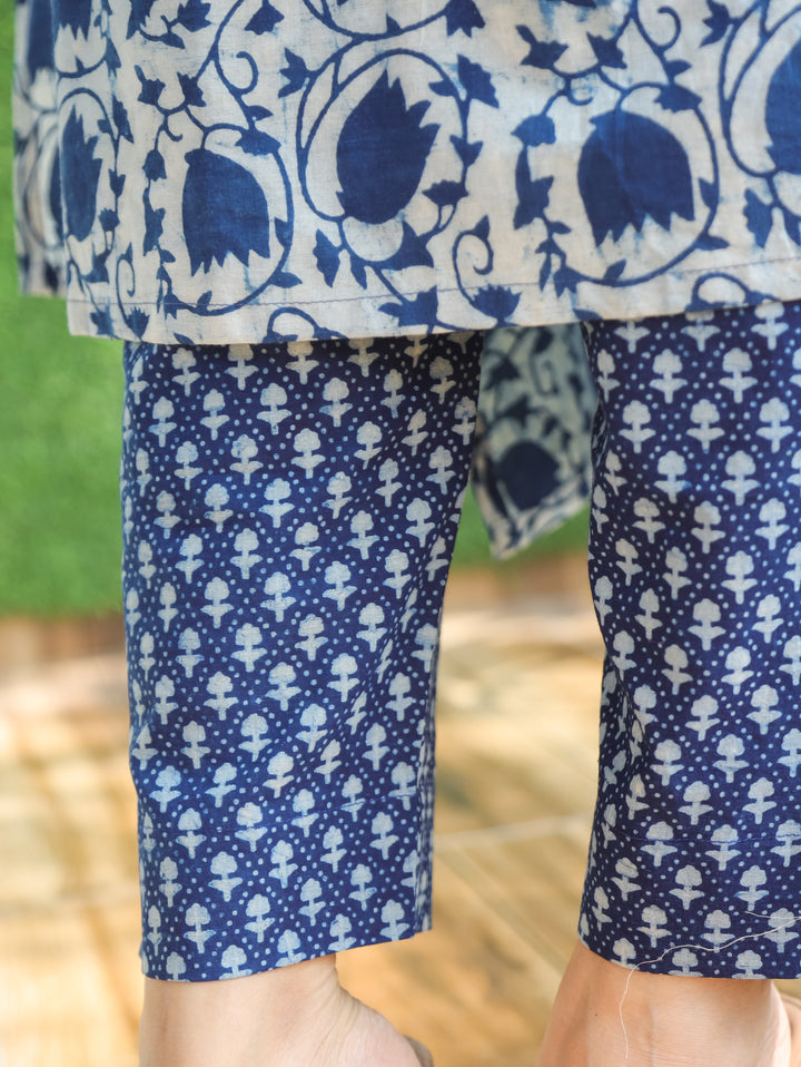 Sayra Indigo Blue Dabu Floral Cotton 2 Piece Set