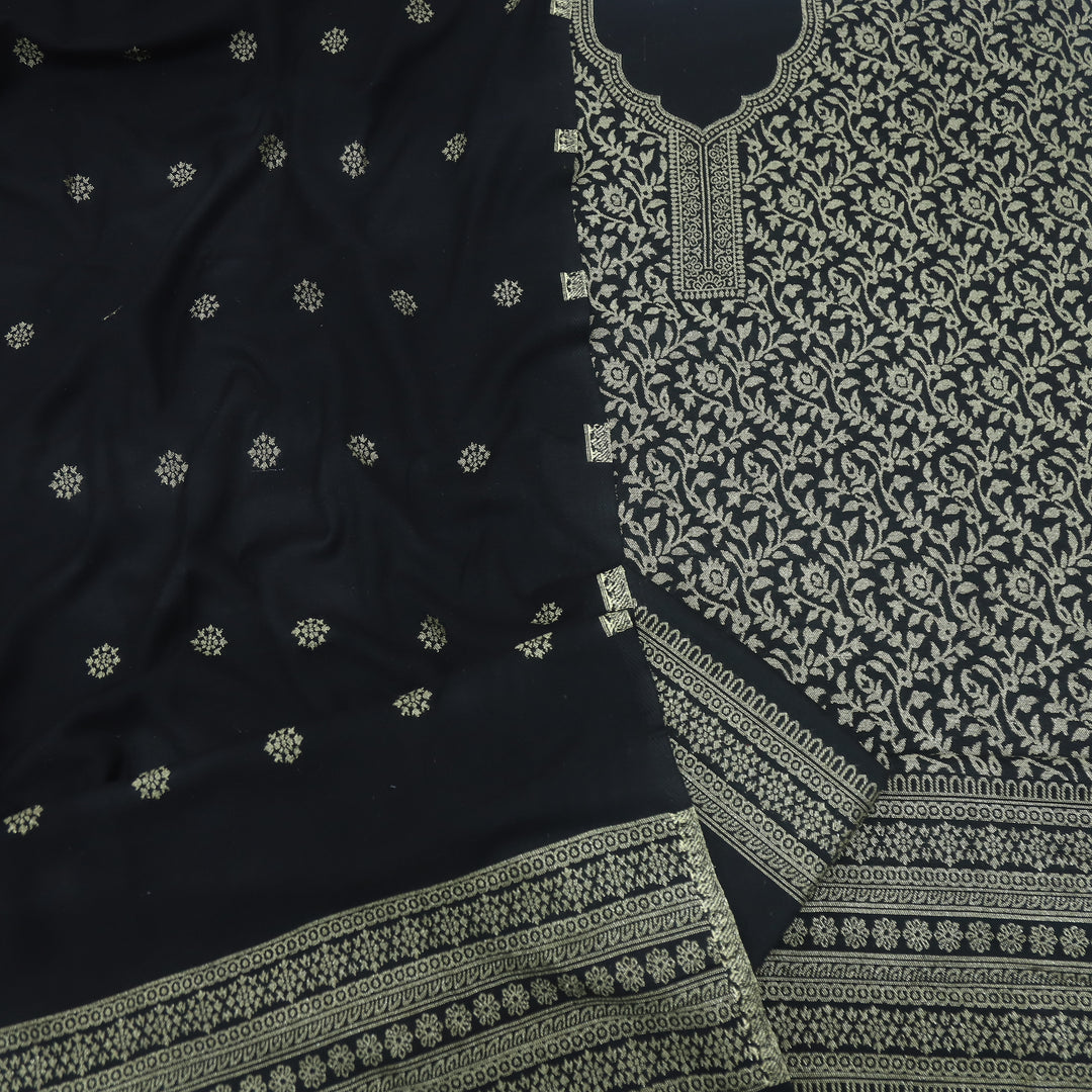 Deewani Ebony Black Zari Weaved Semi Pashmina Suit Set
