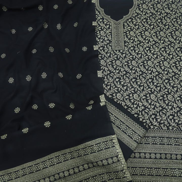 Deewani Ebony Black Zari Weaved Semi Pashmina Suit Set