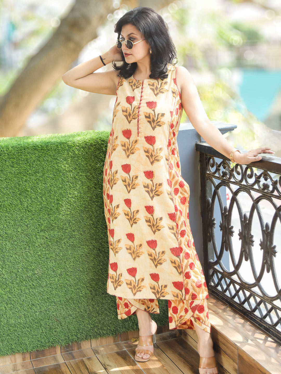 Mahi Buttermilk Beige Panel Cotton 2 Piece Set
