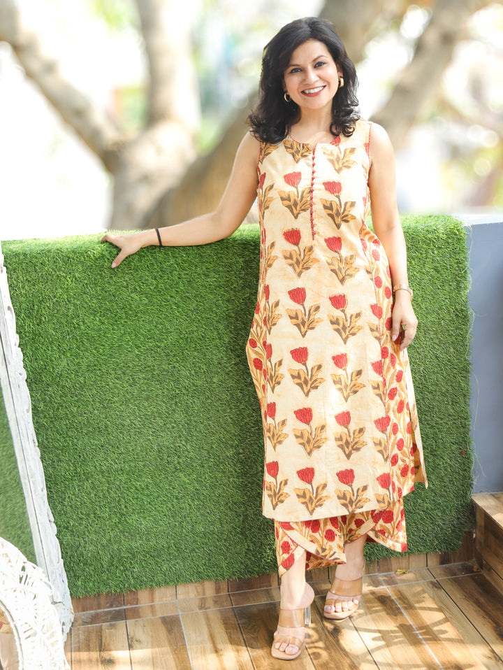 Mahi Buttermilk Beige Panel Cotton 2 Piece Set