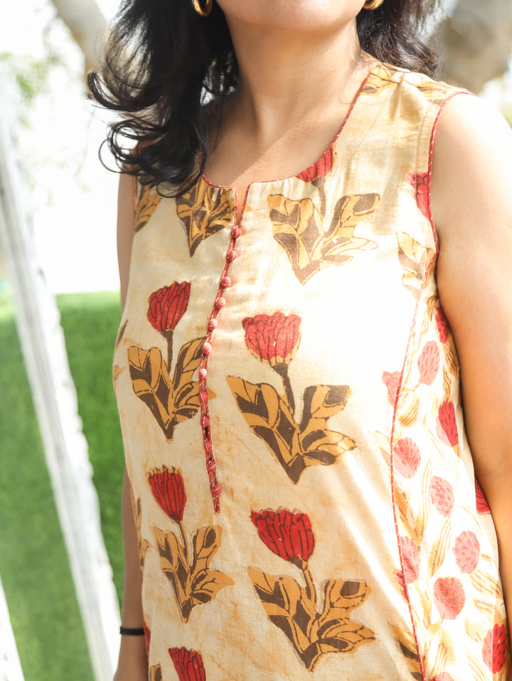 Mahi Buttermilk Beige Panel Cotton 2 Piece Set