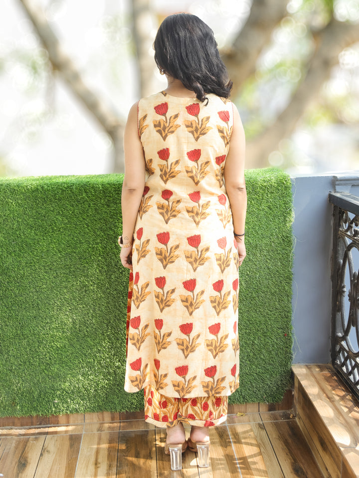 Mahi Buttermilk Beige Panel Cotton 2 Piece Set