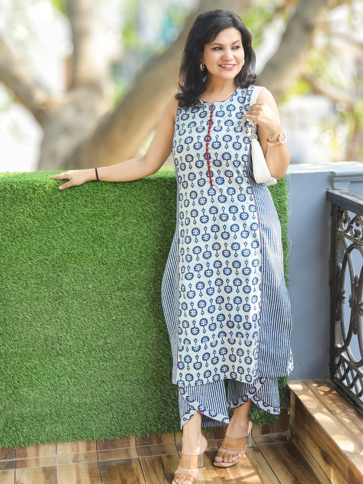 Mahi Ice Stone Blue Panel Cotton 2 Piece Set