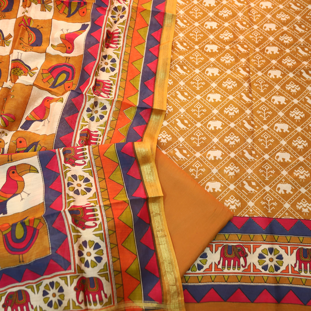 Parineeti Mustard Yellow Gajj Printed Maheswari Chanderi Set
