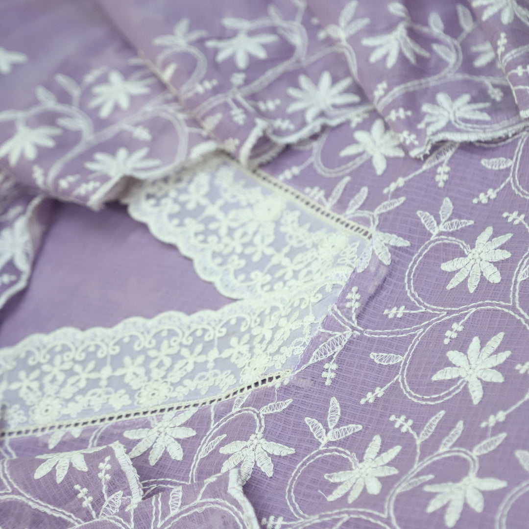 Nigahen Lavish Purple V Neck lace All Over Thread Work Kota Doriya Suit Set
