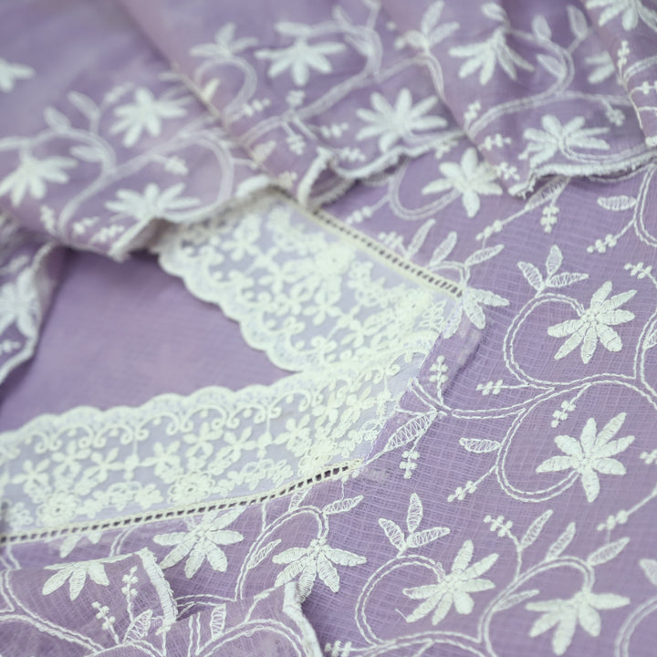 Nigahen Lavish Purple V Neck lace All Over Thread Work Kota Doriya Suit Set