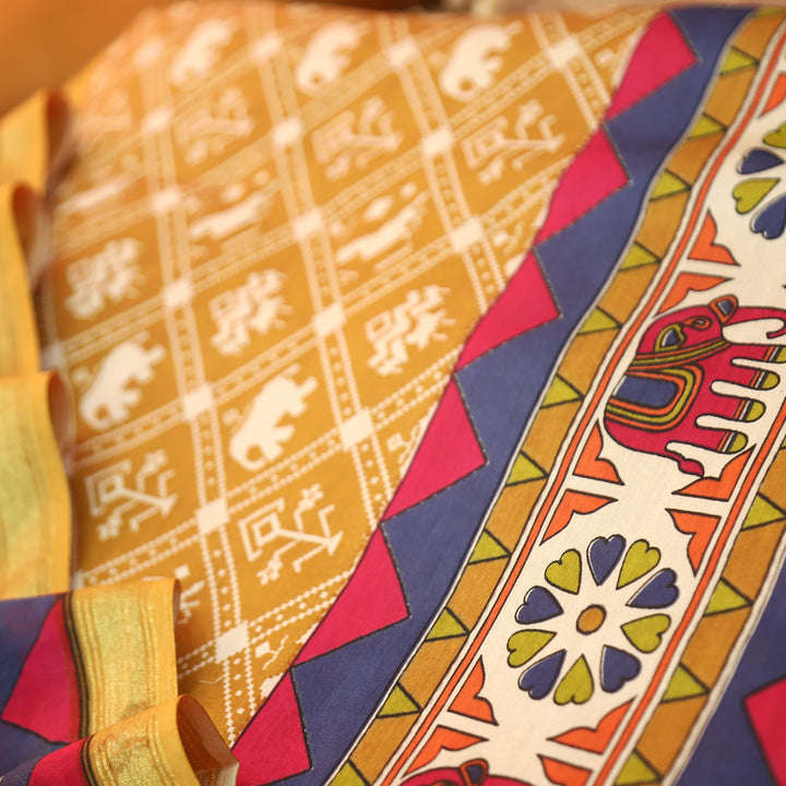 Parineeti Mustard Yellow Gajj Printed Maheswari Chanderi Set