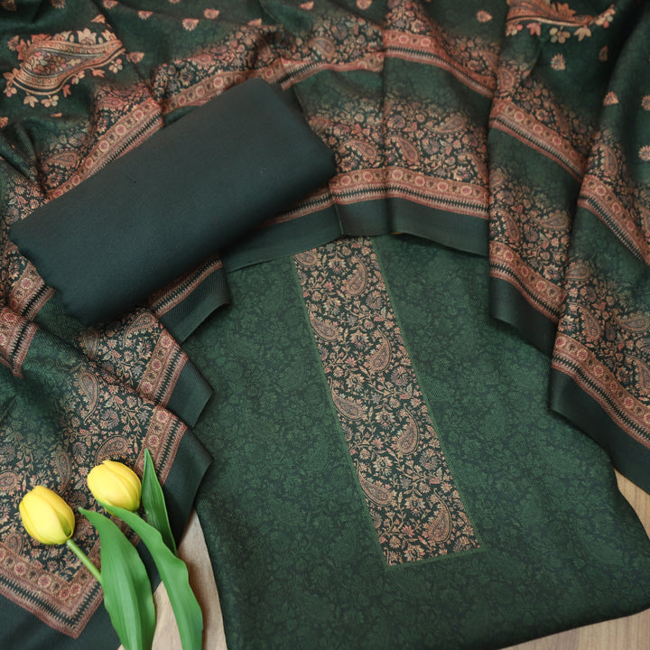झिलमिल Raisin Green Elegant Digital Printed Semi Pashmina Winter Set