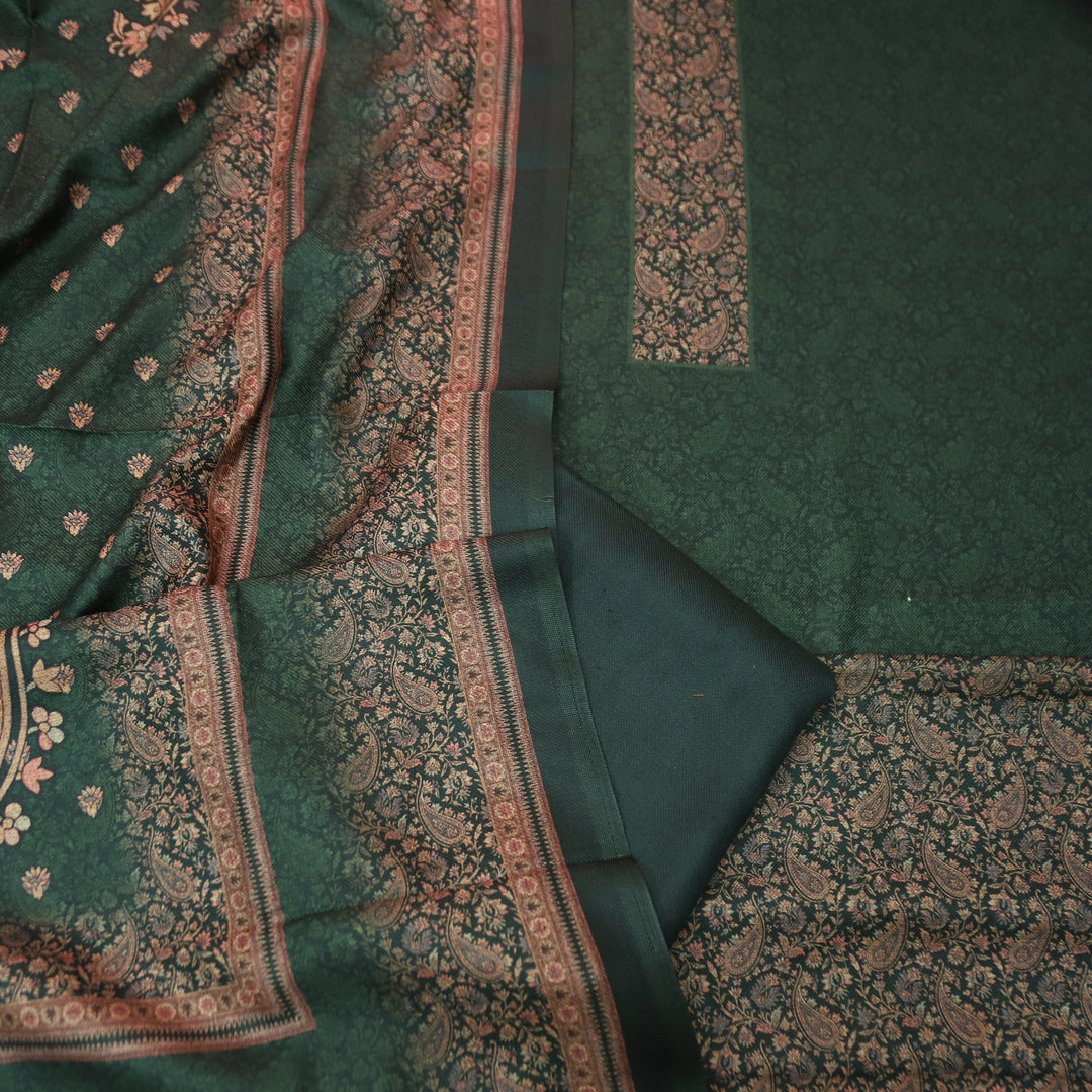 झिलमिल Raisin Green Elegant Digital Printed Semi Pashmina Winter Set
