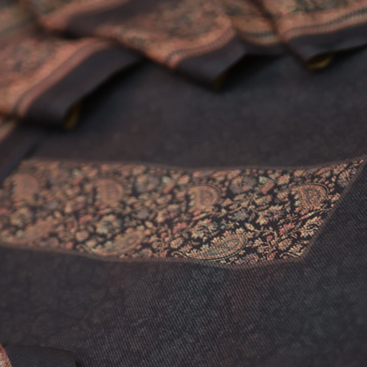 झिलमिल Midnight Black Elegant Digital Printed Semi Pashmina Winter Set