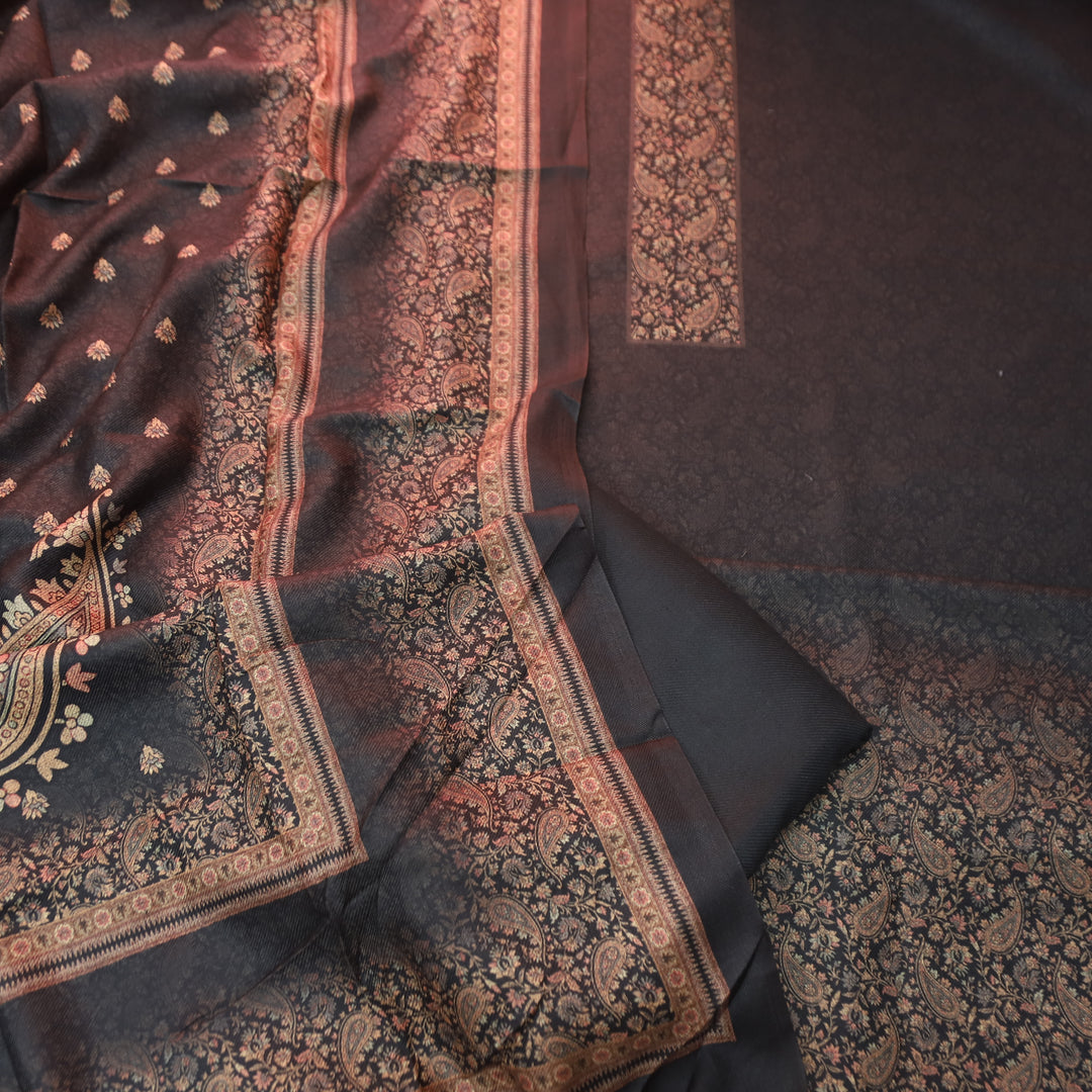 झिलमिल Midnight Black Elegant Digital Printed Semi Pashmina Winter Set