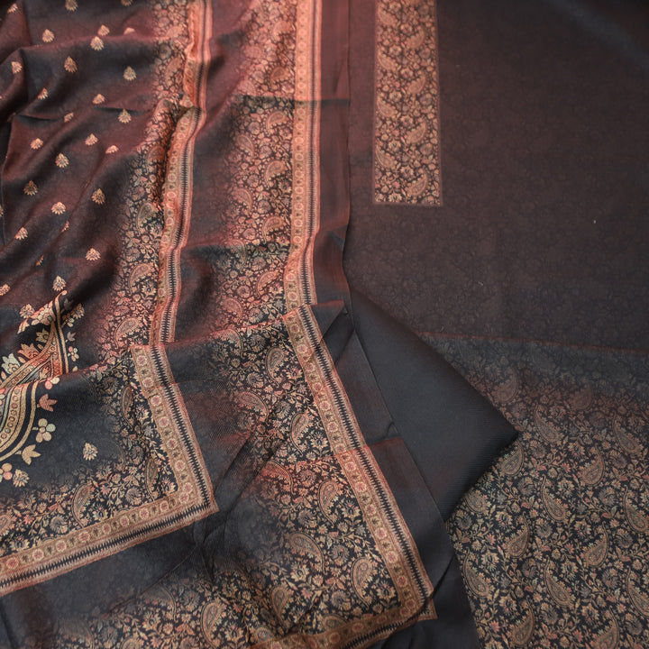 झिलमिल Midnight Black Elegant Digital Printed Semi Pashmina Winter Set