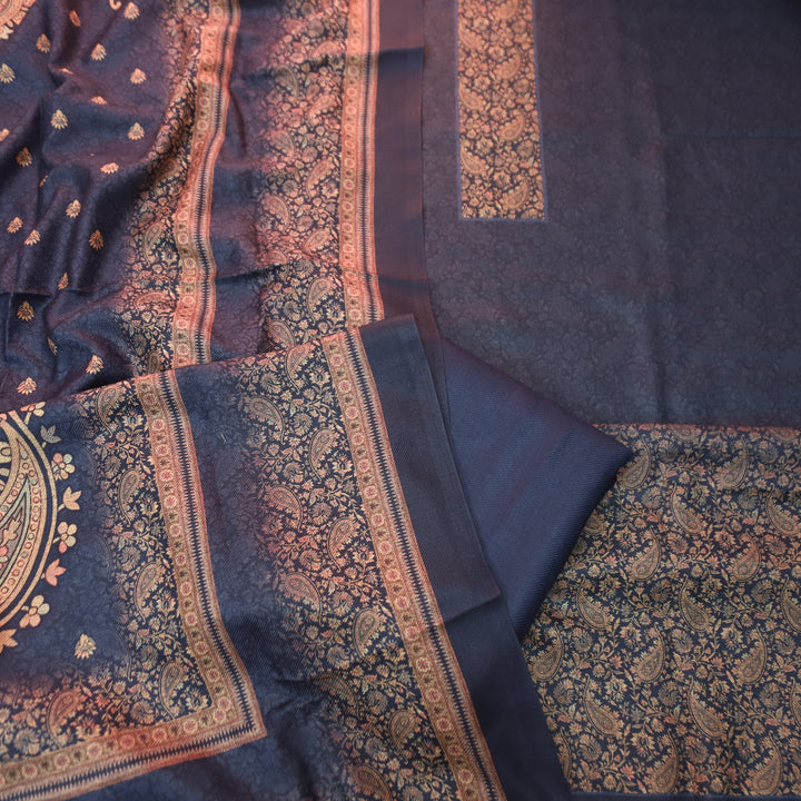 झिलमिल Air Navy Blue Elegant Digital Printed Semi Pashmina Winter Set