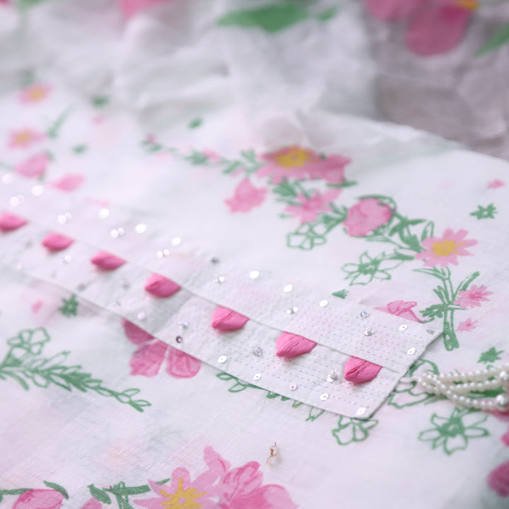 Reshmi White Patch with Floral Printed Cotton Dobby Set