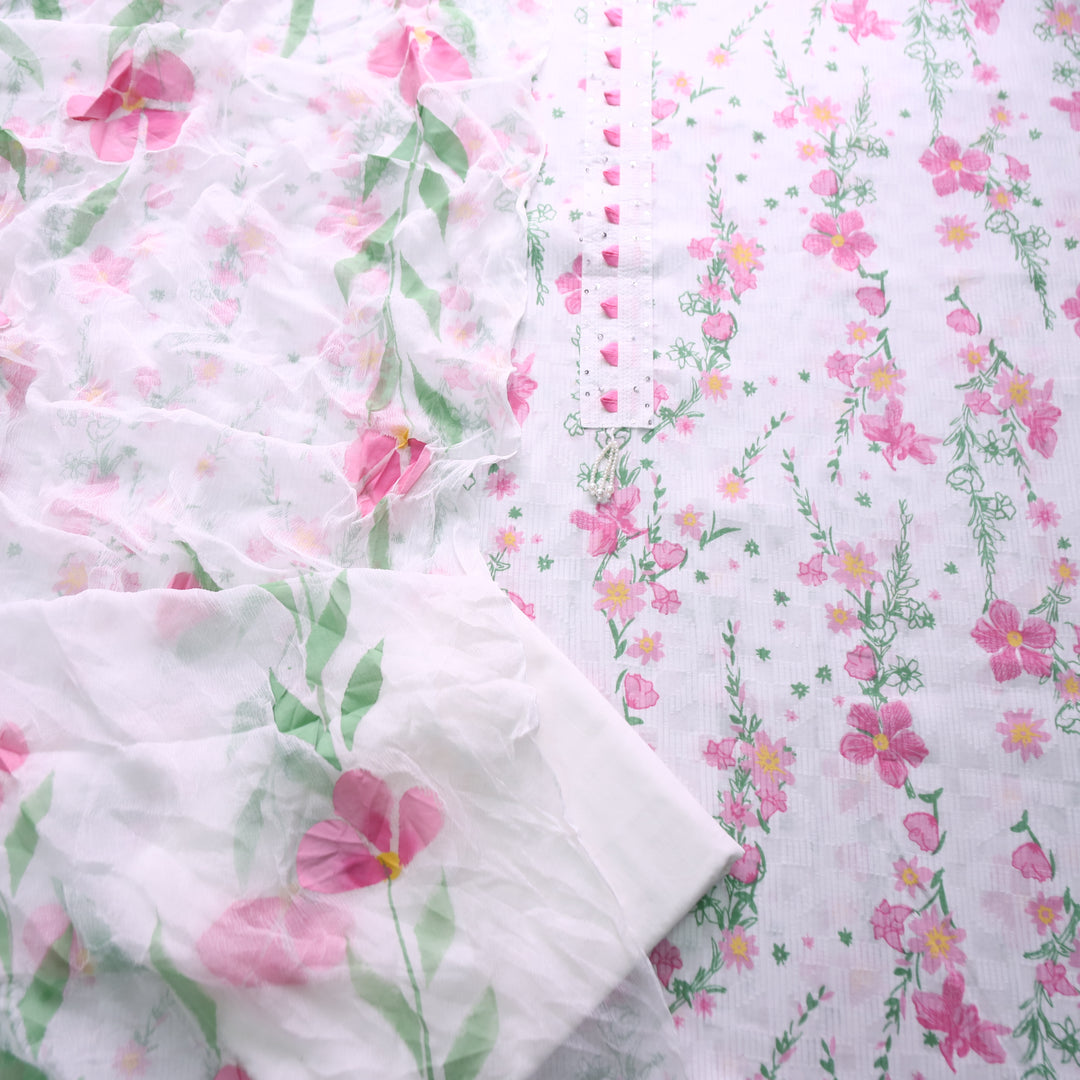Reshmi White Patch with Floral Printed Cotton Dobby Set