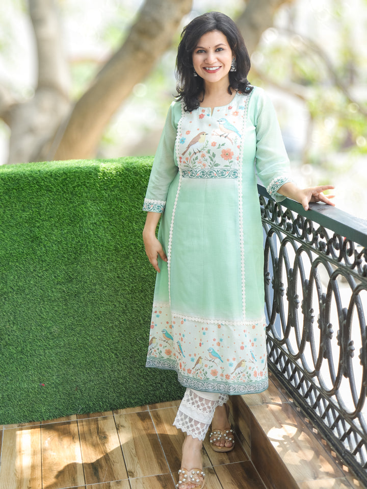 Sofia Mint Green Panel Kota Doriya Kurti