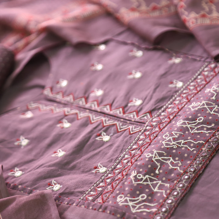 Rimjhim Tan Hazel Beige Patra with Thread Embroidered Yoke Cotton Suit Set